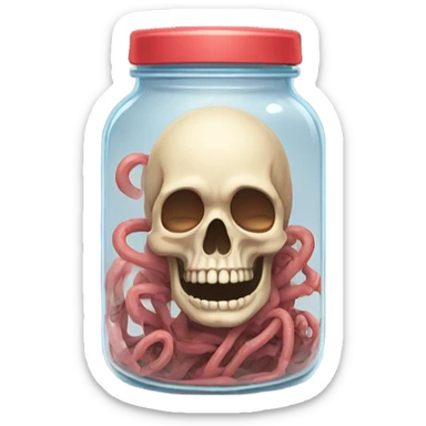 Sad jar of worms crying next to heart skeleton sticker