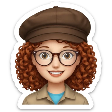 hatted girl with glasses and curly hair sticker