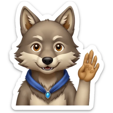  A real wolf waving his hand while he's standing but he's hand loks like a wolf's hand sticker