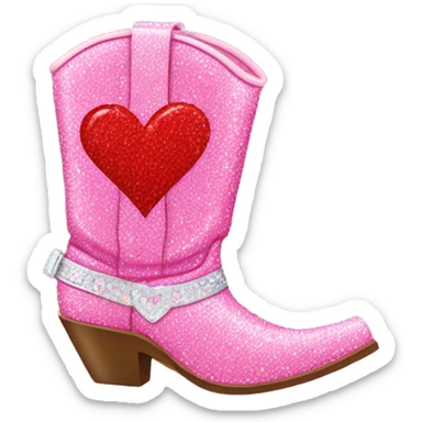 pink sparkly cowboy boot with red hearts on it  sticker