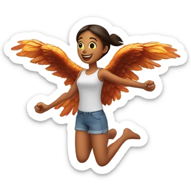 a girl flying with two bbq chicken wings on her back sticker