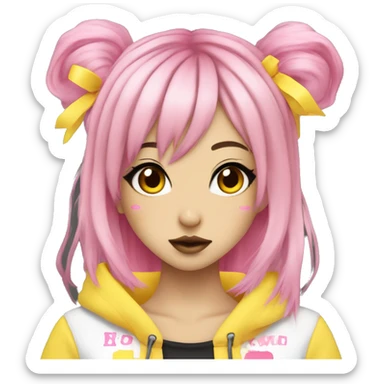 hime gyaru girl, pink and yellow split-dyed hair, dark makeup, punk clothes sticker