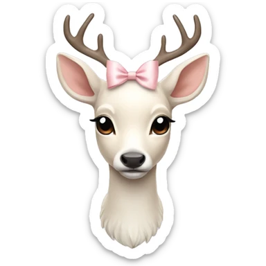 white fawn with pale pink ribbon and snowy antlers sticker
