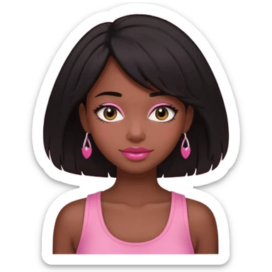 chica morena , corte de cabello negro y medio, con una blusa de tirantes simple, rosa y coquette sticker