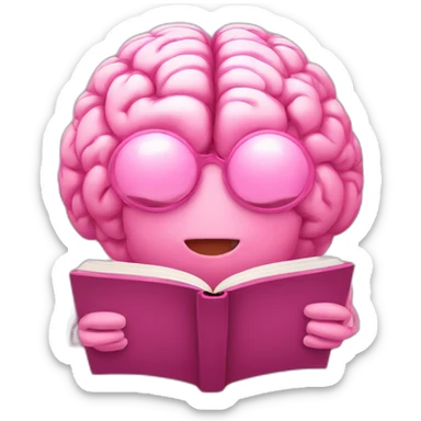 A pink brain reading a book sticker