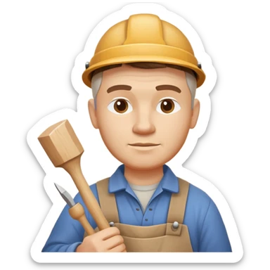 wood carving carpenter portrait, head and shoulders only, carving wooden figure with chisel, wood shavings visible, focused craftsman expression, artisan workshop vibe, 3D cartoon style, mobile game icon style, clean background, no text, no watermark
 sticker