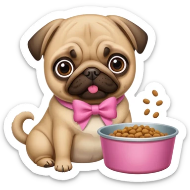 Pug com laço Rosa comendo ração sticker