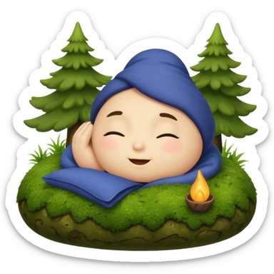 cozy forest character curled up on moss pillow with nightcap sticker