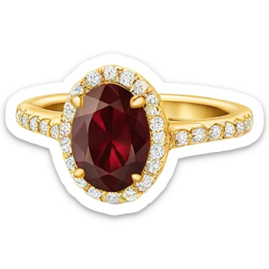 Gold oval engagement ring with burgundy diamond sticker