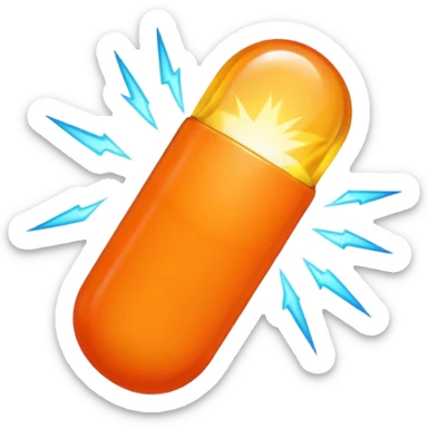 small orange pill with a spark on it sticker