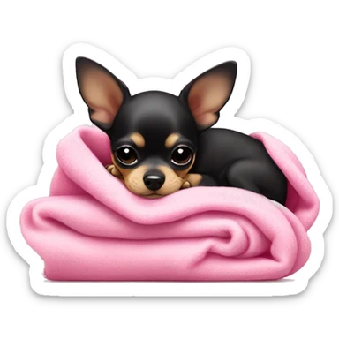 black & tan chihuahua puppy sleeping with a pink blanket  sticker