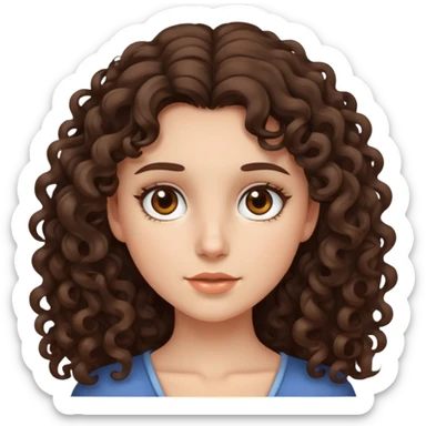 Brunette girl with curly long hair and brown eyes sticker