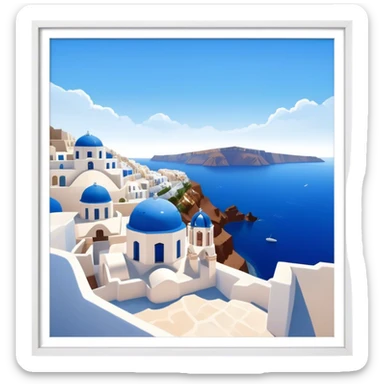 Cinematic Realistic Santorini Caldera Landscape Emoji, depicted with dramatic white‚Äêwashed cliffs overlooking a deep blue sea rendered with crisp textures and radiant lighting. sticker