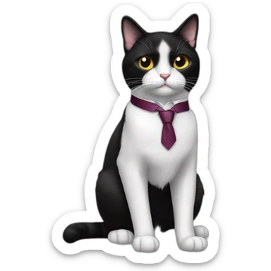 Tuxedo cat in tie, lot of black fur sticker