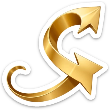 3D golden spiral arrow pointing upward, dynamic twist ribbon style, elegant metallic gold, smooth gradient lighting, realistic shadows, clean modern vector look, professional infographic design sticker