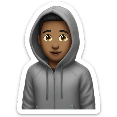 Boy wearing hoodie with airpods sticker