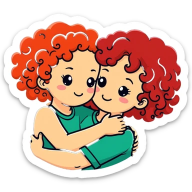 a curly haired girl and red head girl hugging sticker