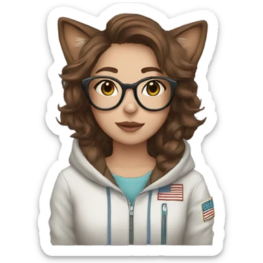 femboy with brown hair, cat ears and pilot glasses in a nasa hoodie sticker