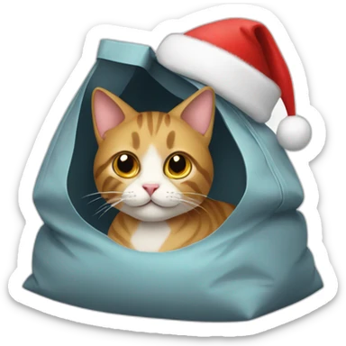 a cat in a bag with a Santa hat on his head sticker