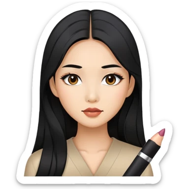 Asian girl with long black hair wearing makeup sticker