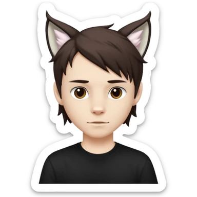White boy with dark brown emo-style hair and white lynx ears sticker