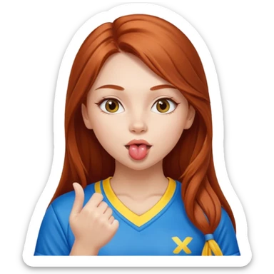 A cute ukrainian girl, with long auburn hair, playing sports, she's blowing a kiss. sticker