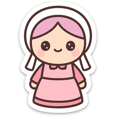 Amish woman in traditional dress, pink color scheme, kawaii style, emoji style sticker