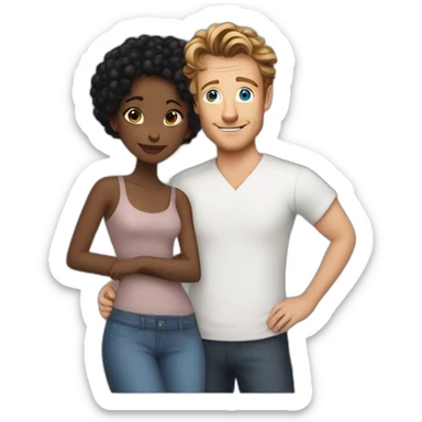 Simon Baker with blue eyes hug a black girl brown eyes and sblack hair in a bun sticker