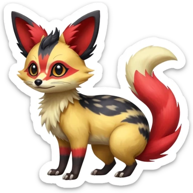 Rare realistic cool cute epic aesthetic colorful Fennekin-Zorua-Civet-Genet-species-Fakemon-hybrid-creature, with markings, full body sticker