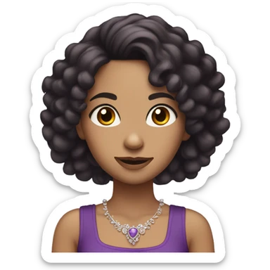 tan girl with long black curls brown eyes and purple hair with tiara on her head sticker