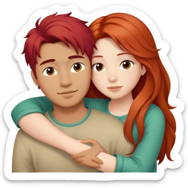 red haired girl hugging long haired asian guy sticker