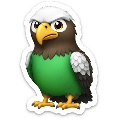 Small eagle with frown face and fat belly and green jersey sticker