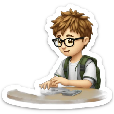 nerdy kid scrolling on his pho,e sticker