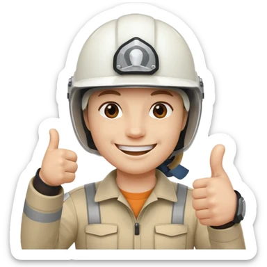 Cara de una persona con casco blanco cun pulgar arriba sticker