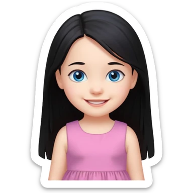 3yr old girl long straight black hair blue eyes happy sticker