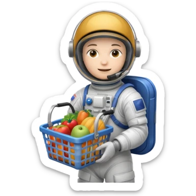 astronauta con canasta para hacer compras vacía sticker