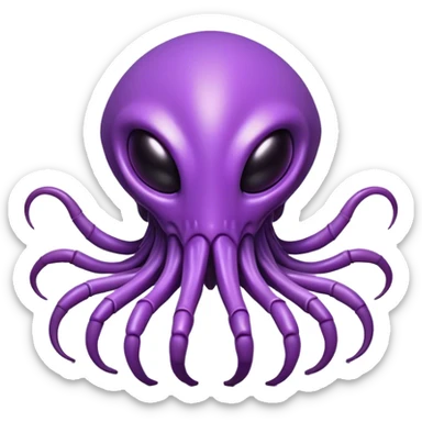 Clash of Clans aesthetic: Cinematic Playful Zerg Alien Emoji, rendered in a 3D vector-style similar to standard emojis with minimal shading and bold, simplified shapes. A compact, isometric, otherworldly creature with insectoid, organic details and subtle, eerie tentacles, softly glowing with a sinister alien charm. Simplified yet unmistakably iconic, highly detailed and consistent, glowing with a soft, spectral radiance and high shine. Stylized with a touch of bio-engineered mischief and a soft glowing outline, capturing the essence of a fearsome extraterrestrial menace with a playful twist! sticker