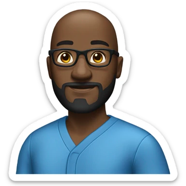 Super black man with bald head, glasses, a beard and goatee in Blue pajamas. sticker