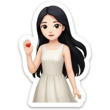 crea un chica blanca con cabello negro largo bonita de ojos marrones vestida de blanco conectando con la naturaleza rodeada de flores  sticker