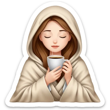 Beautiful girl inside a blanket sipping coffee eyes closed sticker