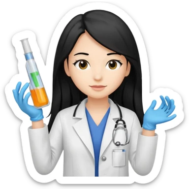 medica con guantes  y mascallilas e insumos lavoratorio pelo negro largo triguella sticker