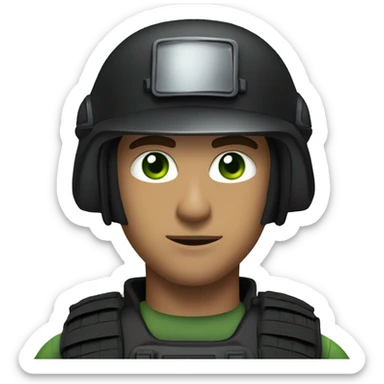 male swat officer wearing a helmet, white skin and sharp jawline, and green eyes sticker