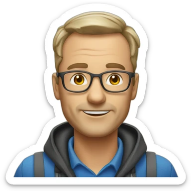 A 50 years old male youth hostel manager sticker