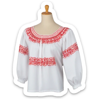  Blouse vyshyvanka, white with red round embodiary on sleeves sticker