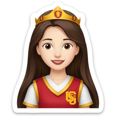 white happy long haired brunette girl in USC song girl outfit sticker