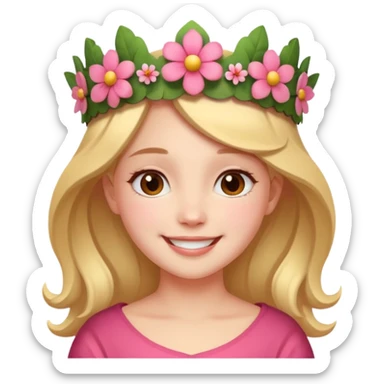 A girl with a flower-shaped crown smiling gently.

























 sticker