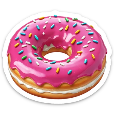 Pink donut with excessive amounts of white icing running down and through it sticker