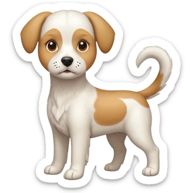a full body white beagle x maltese x chi dog the size of a kelpie with light brown ears and a light brown patch on one eye sticker
