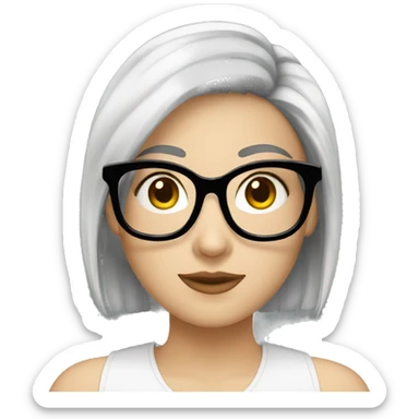 A white girl with small black hair wearing white glasses  sticker