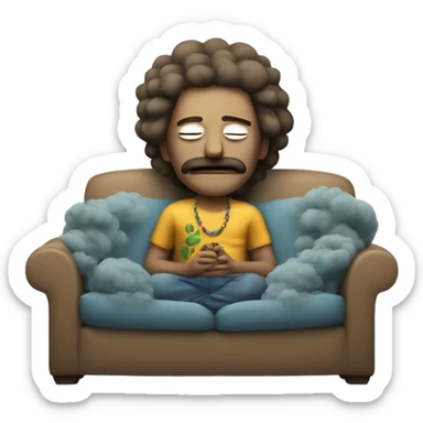 Hippie dude lying on a couch with smoke coming out of his mouth sticker